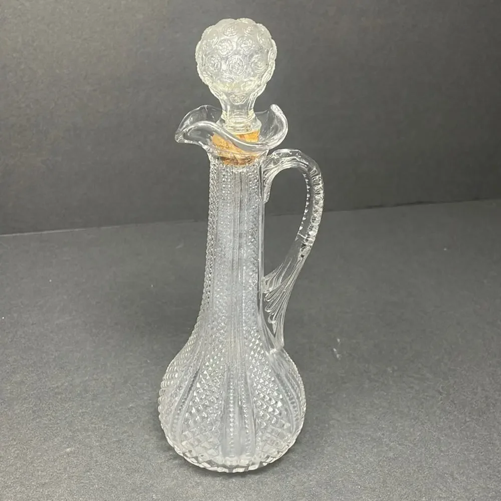 Vintage Cut Glass Cruet with Cork Stopper ~ American Brilliant Period 1876-1917